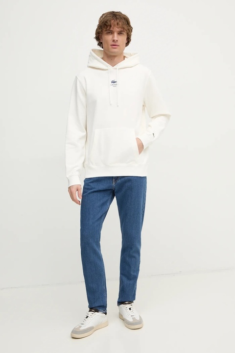 Lacoste bluza bawełniana kolor biały z kapturem z nadrukiem SH2740 - zdjęcie produktu nr 2