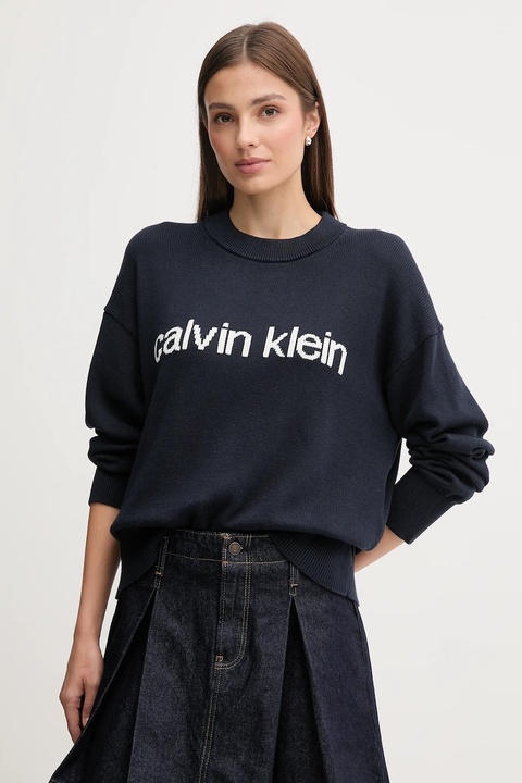 Calvin Klein Jeans sweter bawełniany damski kolor granatowy lekki LV047C311G - zdjęcie produktu nr 1