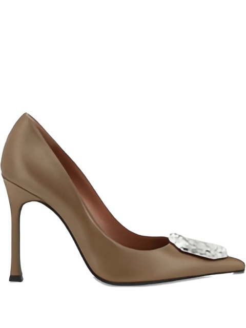 Amina Muaddi 105mm Camelia crystal-embellished pointed-toe pumps - Brown - zdjęcie produktu nr 1