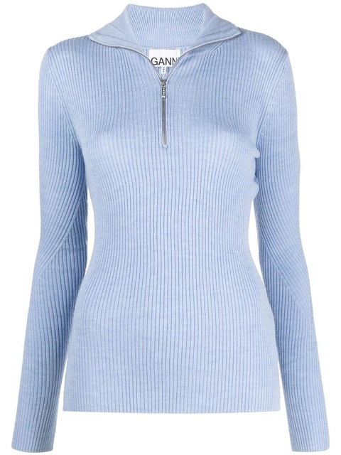 GANNI ribbed-knit long-sleeve jumper - Blue - zdjęcie produktu nr 1