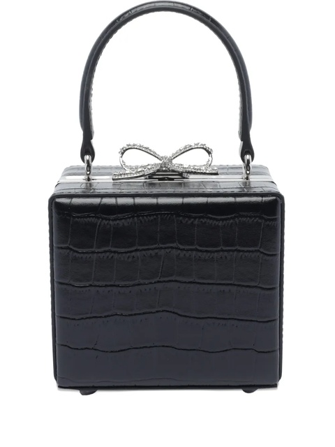 Self-Portrait mini crocodile-embossed bow tote bag - Black - zdjęcie produktu nr 1
