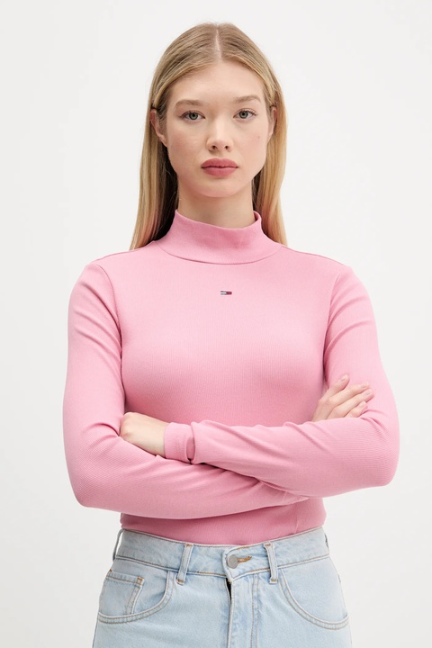 Tommy Jeans longsleeve damski kolor różowy z półgolfem DW0DW19830 - zdjęcie produktu nr 1