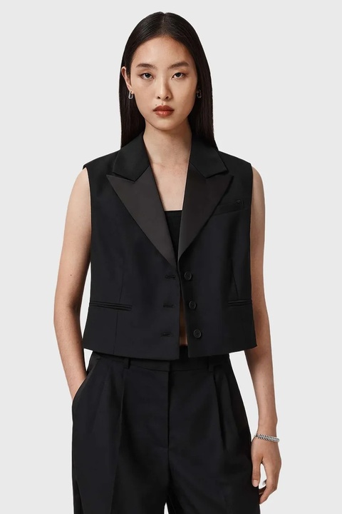 AllSaints kamizelka z dodatkiem wełny kolor czarny jednorzędowa W053QD - zdjęcie produktu nr 1