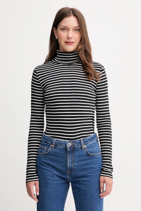 United Colors of Benetton longsleeve bawełniany kolor czarny z golfem 30YSE2225 - zdjęcie produktu nr 1
