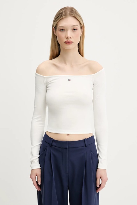 Tommy Jeans longsleeve kolor beżowy cold shoulder DW0DW20919 - zdjęcie produktu nr 1
