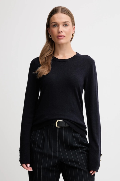 Barbour sweter z wełną CARLBY damski kolor granatowy lekki LKN1686 - zdjęcie produktu nr 1