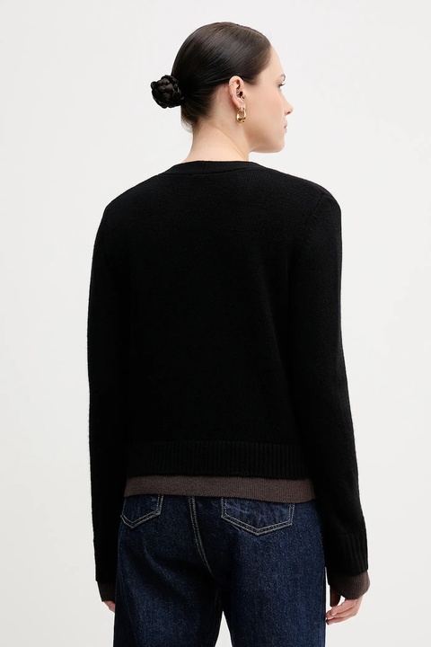 Sisley kardigan z dodatkiem wełny damski kolor czarny lekki 122WL602S - zdjęcie produktu nr 2