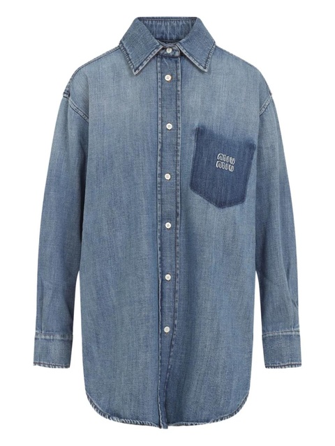 Miu Miu logo-patch shirt - Blue - zdjęcie produktu nr 1