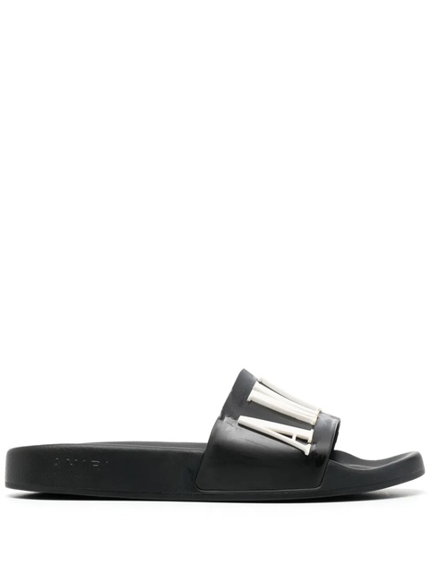 AMIRI logo-embossed faux-leather slides - Black - zdjęcie produktu nr 1