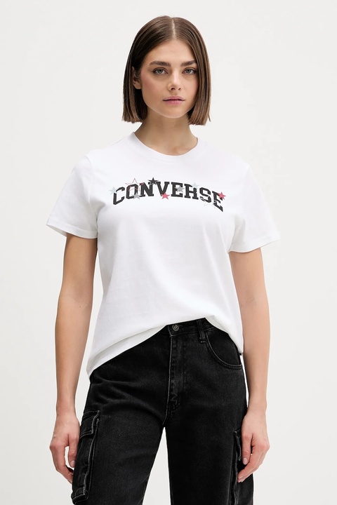 Converse t-shirt bawełniany damski kolor biały CVW5T026 - zdjęcie produktu nr 1