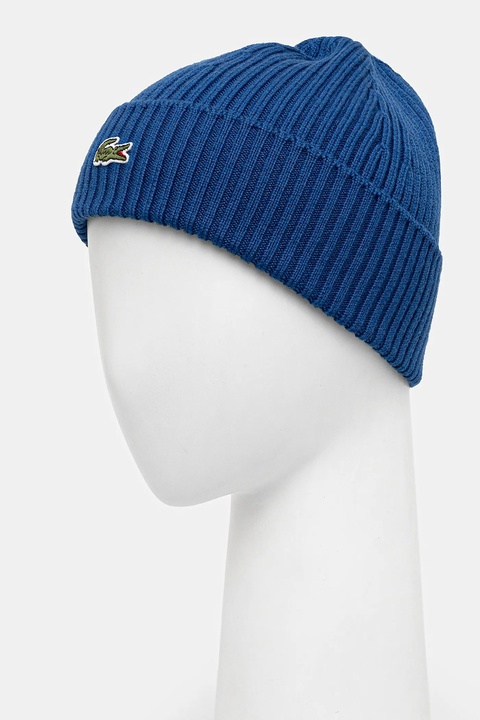 Lacoste czapka wełniana kolor niebieski z cienkiej dzianiny wełniana RB0001 - zdjęcie produktu nr 2