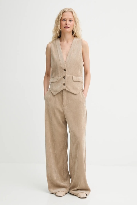 MUNTHE spodnie sztruksowe LELOUIS damskie kolor brązowy szerokie high waist 253143025310 - zdjęcie produktu nr 2