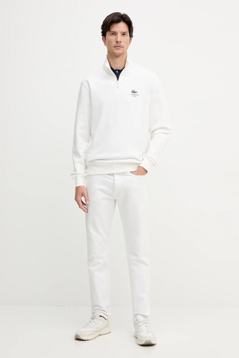 Lacoste bluza bawełniana kolor beżowy z nadrukiem SH2735 - zdjęcie produktu nr 2