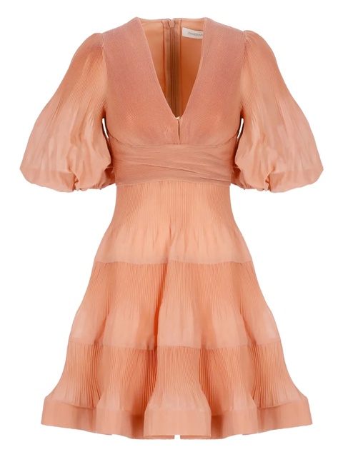 ZIMMERMANN pleated balloon-sleeve mini dress - Orange - zdjęcie produktu nr 1