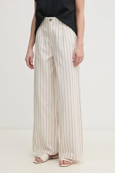 Pepe Jeans spodnie lniane HERLY damskie kolor beżowy szerokie high waist PL211806 - zdjęcie produktu nr 1