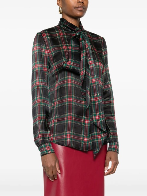 Saint Laurent plaid tie-neck top - Black - zdjęcie produktu nr 2