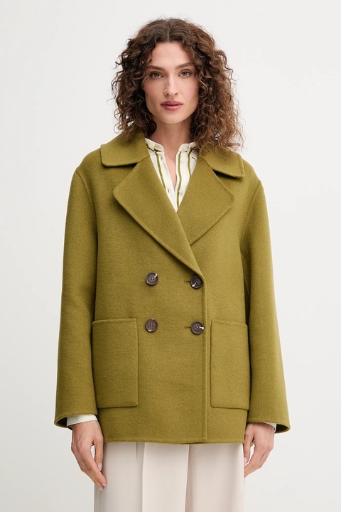 United Colors of Benetton płaszcz z wełną kolor zielony 28F7DN083 - zdjęcie produktu nr 1