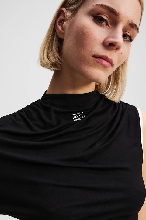 Karl Lagerfeld t-shirt damski kolor czarny z półgolfem A3W17006 - zdjęcie produktu nr 2