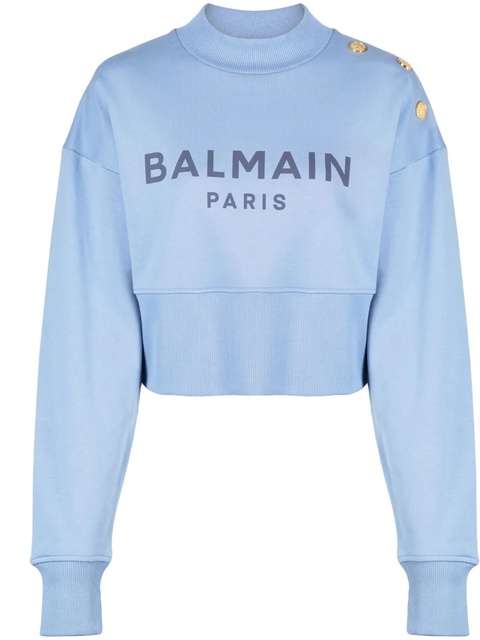 Balmain logo-print cropped sweatshirt - Blue - zdjęcie produktu nr 1
