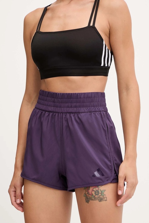 adidas Performance szorty treningowe Pacer damskie kolor fioletowy gładkie high waist JX7300 - zdjęcie produktu nr 1