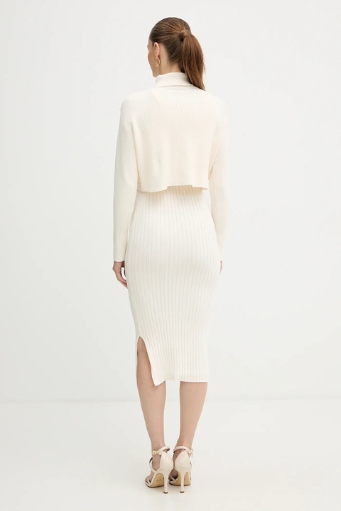 Morgan sukienka i sweter kolor beżowy midi dopasowana RMORIA - zdjęcie produktu nr 2