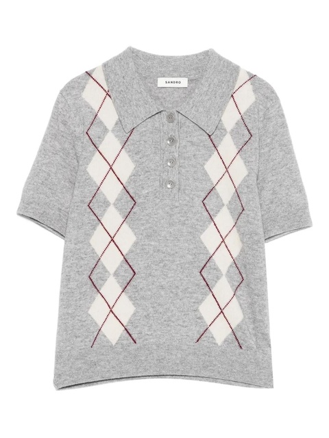 SANDRO argyle-pattern polo top - Grey - zdjęcie produktu nr 1