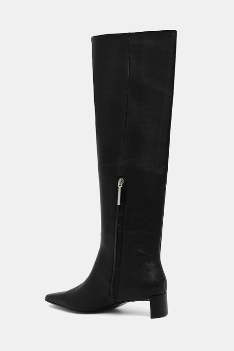 Calvin Klein kozaki skórzane SET BACK KITTEN HEEL KNEE BOOT damskie kolor czarny na słupku HW0HW02587 - zdjęcie produktu nr 2