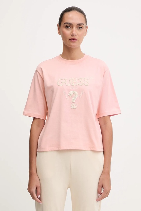 Guess t-shirt bawełniany AURLIE damski kolor różowy V4YI06 I3Z14 - zdjęcie produktu nr 1