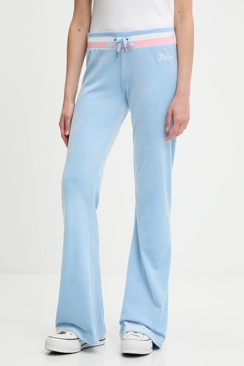 Juicy Couture spodnie dresowe welurowe CHRISTINE STRIPE LOW RISE damskie kolor niebieski gładkie JCWBJ225352 - zdjęcie produktu nr 1