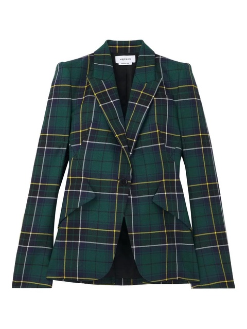 Alexander McQueen peak-lapel tartan-plaid blazer - Green - zdjęcie produktu nr 1