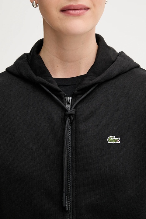 Lacoste bluza bawełniana damska kolor czarny z kapturem gładka SF5256 - zdjęcie produktu nr 2