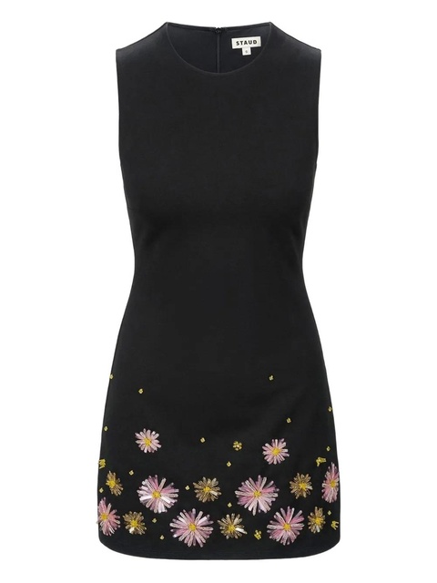 STAUD Dahlia beaded-flower sleeveless mini dress - Black - zdjęcie produktu nr 1