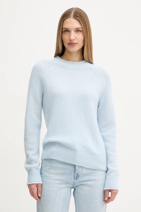BOSS Orange sweter z dodatkiem wełny damski kolor niebieski lekki z półgolfem 50548930 - zdjęcie produktu nr 1