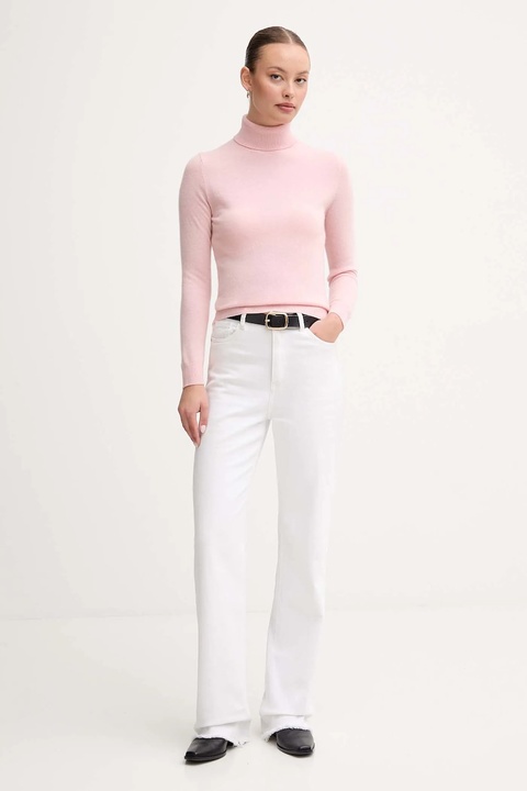 United Colors of Benetton sweter wełniany damski kolor różowy z golfem 1002D2348 - zdjęcie produktu nr 2