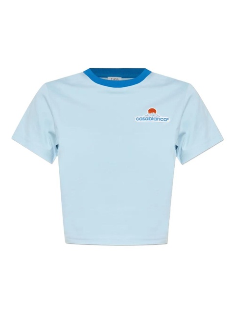 Casablanca Montagne contrasting-trim cropped T-shirt - Blue - zdjęcie produktu nr 1