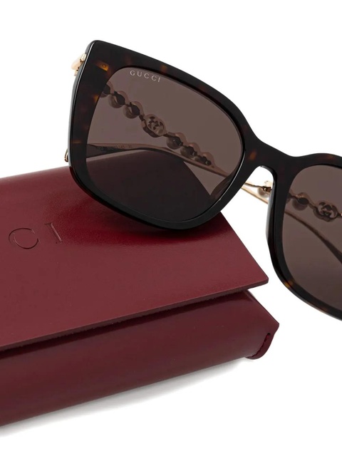 Gucci Eyewear pearl-detail square-frame sunglasses - Brown - zdjęcie produktu nr 1