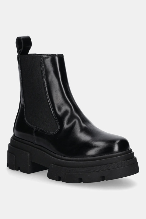 Tommy Hilfiger sztyblety skórzane TH SHINY LEATHER CHELSEA damskie kolor czarny na platformie lekko ocieplone FW0FW09042 - zdjęcie produktu nr 1
