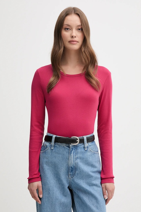 United Colors of Benetton longsleeve bawełniany kolor różowy 3GA2E16F9 - zdjęcie produktu nr 1