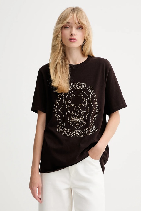 ZADIG&VOLTAIRE t-shirt bawełniany damski kolor brązowy JWTS02845 - zdjęcie produktu nr 1