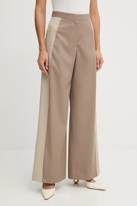 BOSS spodnie wełniane damskie kolor beżowy szerokie high waist 50543410 - zdjęcie produktu nr 1