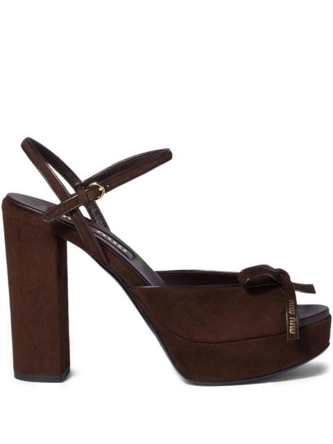 Miu Miu bow-detail block-heel sandals - Brown - zdjęcie produktu nr 1