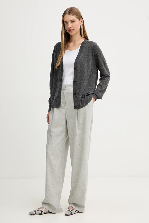 BOSS Orange spodnie z dodatkiem wełny damskie kolor szary proste high waist 50547679 - zdjęcie produktu nr 2