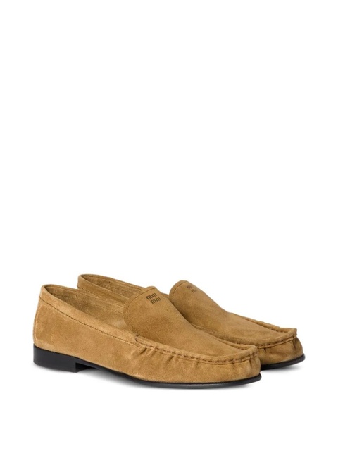Miu Miu embossed-logo suede loafers - Green - zdjęcie produktu nr 2