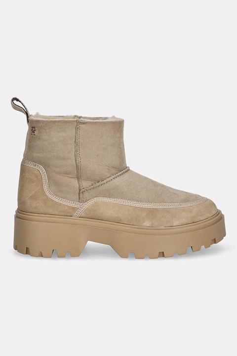 Tommy Hilfiger botki zamszowe REAL SHEARLING PULLON damskie kolor beżowy na płaskim obcasie ocieplone FW0FW08997 - zdjęcie produktu nr 2