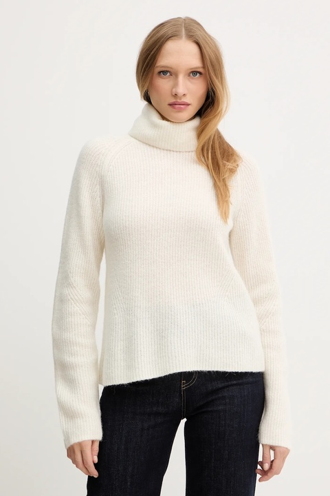 BOSS Orange sweter z dodatkiem wełny damski kolor beżowy lekki z golfem 50548937 - zdjęcie produktu nr 1