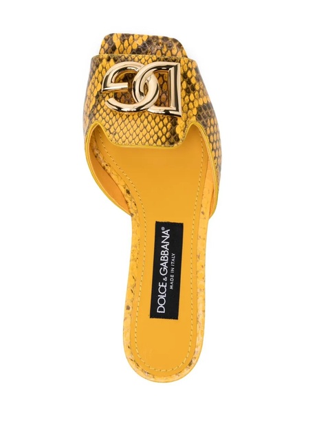 Dolce & Gabbana logo-plaque snakeskin slides - Yellow - zdjęcie produktu nr 2