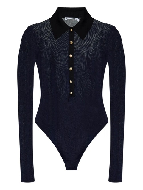 Self-Portrait ribbed gold-button bodysuit - Blue - zdjęcie produktu nr 1