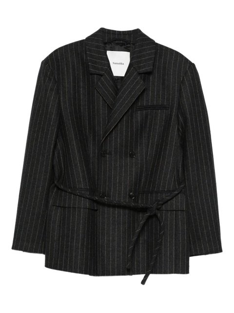Nanushka Osono pinstripe tie-waist blazer - Black - zdjęcie produktu nr 1