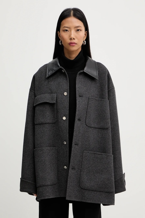 Nanushka kurtka z domieszką jedwabiu NU25FWJK06794 kolor szary przejściowa CAMILO - zdjęcie produktu nr 1