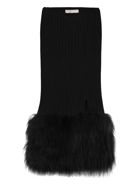 Blumarine ribbed fur-trimmed midi skirt - Black - zdjęcie produktu nr 1